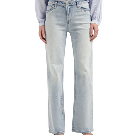 Florez Sophie Stud Jeans Women 28 Cool Blue Light Wash Straight Leg Minimal - Picture 13 of 14